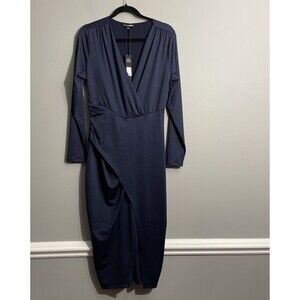 Fashion Nova Womens Eyes On Me Ruched Navy Midi Dress 1X NWT